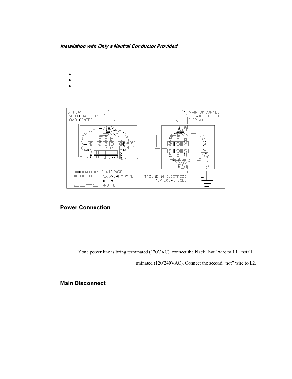 Power connection, Main disconnect | Daktronics AF-3165-34-RGB User Manual | Page 21 / 85