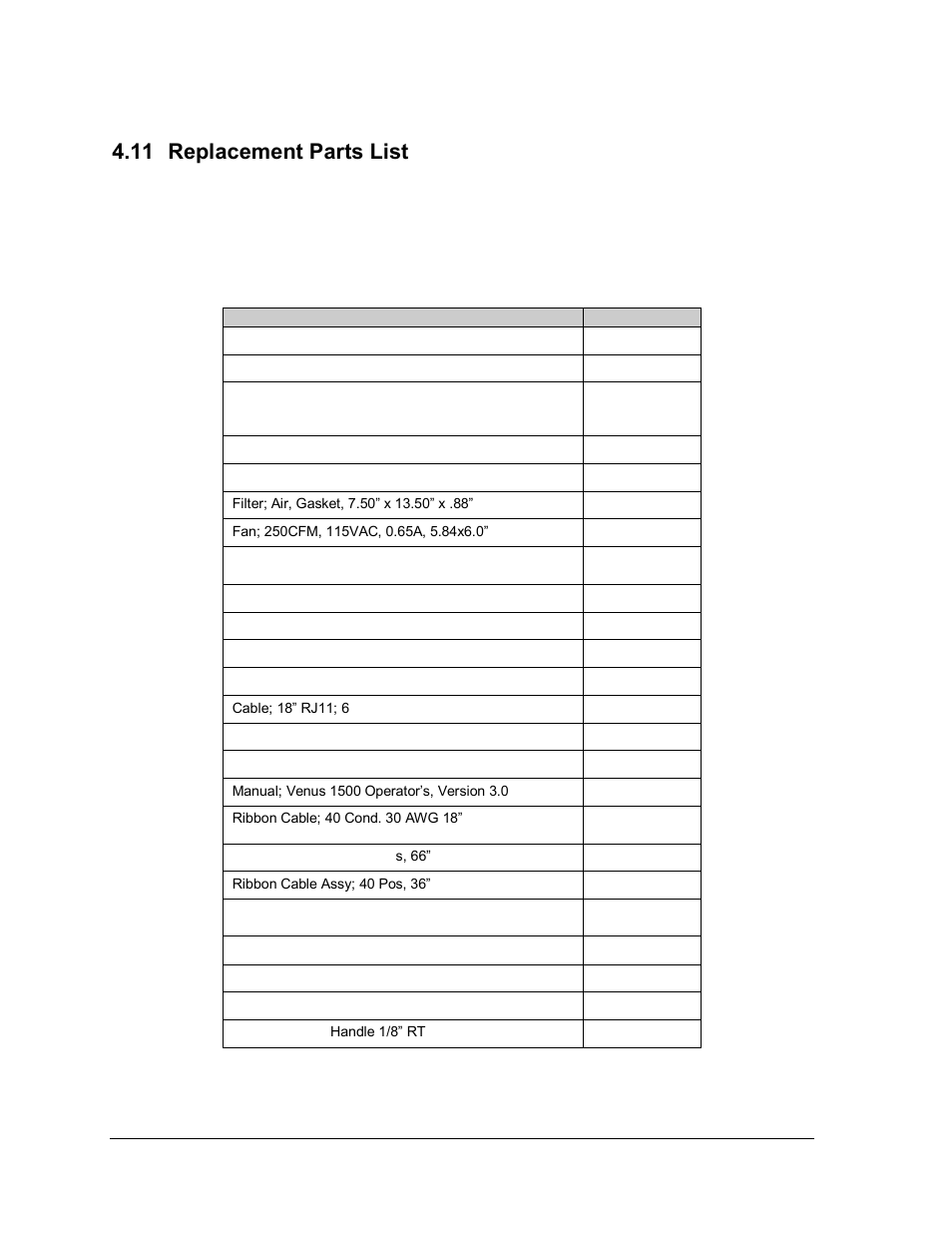 Replacement parts list, 11 replacement parts list | Daktronics AF-3165-34-RGB User Manual | Page 50 / 85