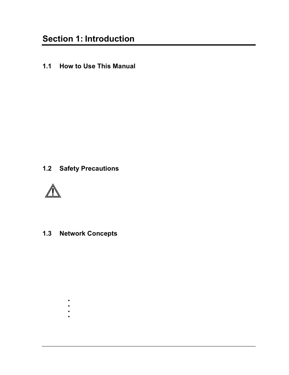 Section 1, Introduction, How to use this manual | Safety precautions, Network concepts, 1 how to use this manual, 2 safety precautions, 3 network concepts | Daktronics AF-3165-34-RGB User Manual | Page 6 / 85