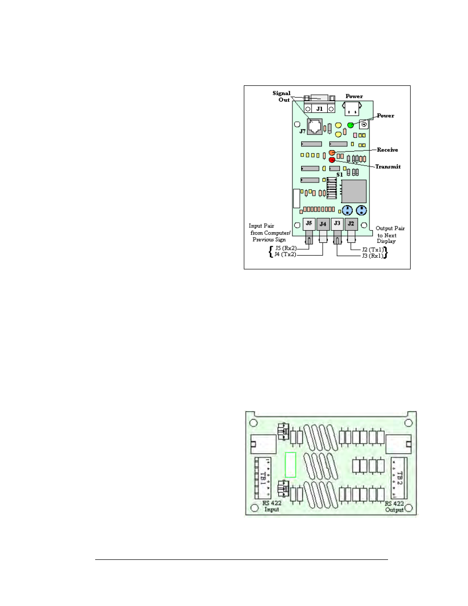 Fiber board, Rs422 surge suppressor, Fiber board -9 | Rs422 surge suppressor -9, Figure 42: fiber optic board, Figure 43: surge suppressor -9 | Daktronics AF-3180-64-R,A User Manual | Page 47 / 84