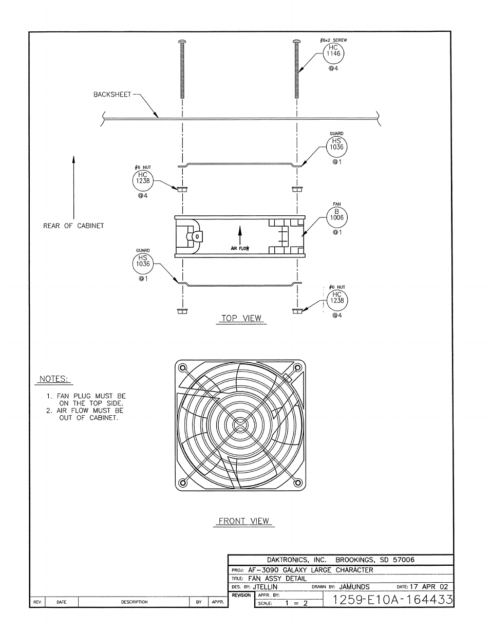 Drawing a-164433 | Daktronics AF-3197-89-RGB User Manual | Page 68 / 97