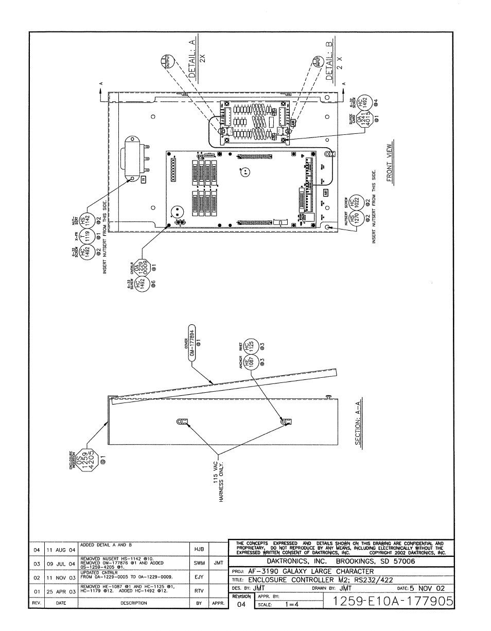 Drawing a-177905 | Daktronics AF-3197-89-RGB User Manual | Page 74 / 97