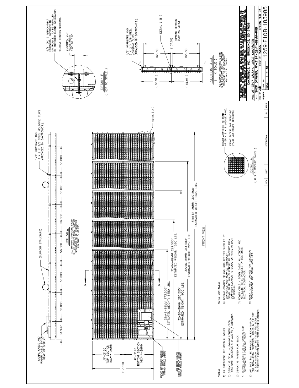 Drawing b-183985 | Daktronics AF-3197-89-RGB User Manual | Page 94 / 97