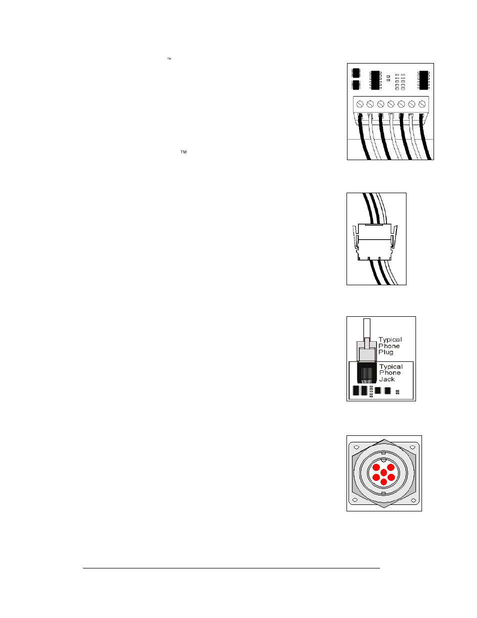 Figure 11: phoenix connector, Figure 12: mate-n-loc connector, Figure 13: rj11 connector | Figure 14: rs232/6-pin quick connect jack | Daktronics AF-3300-12-RGB/20-R User Manual | Page 20 / 50