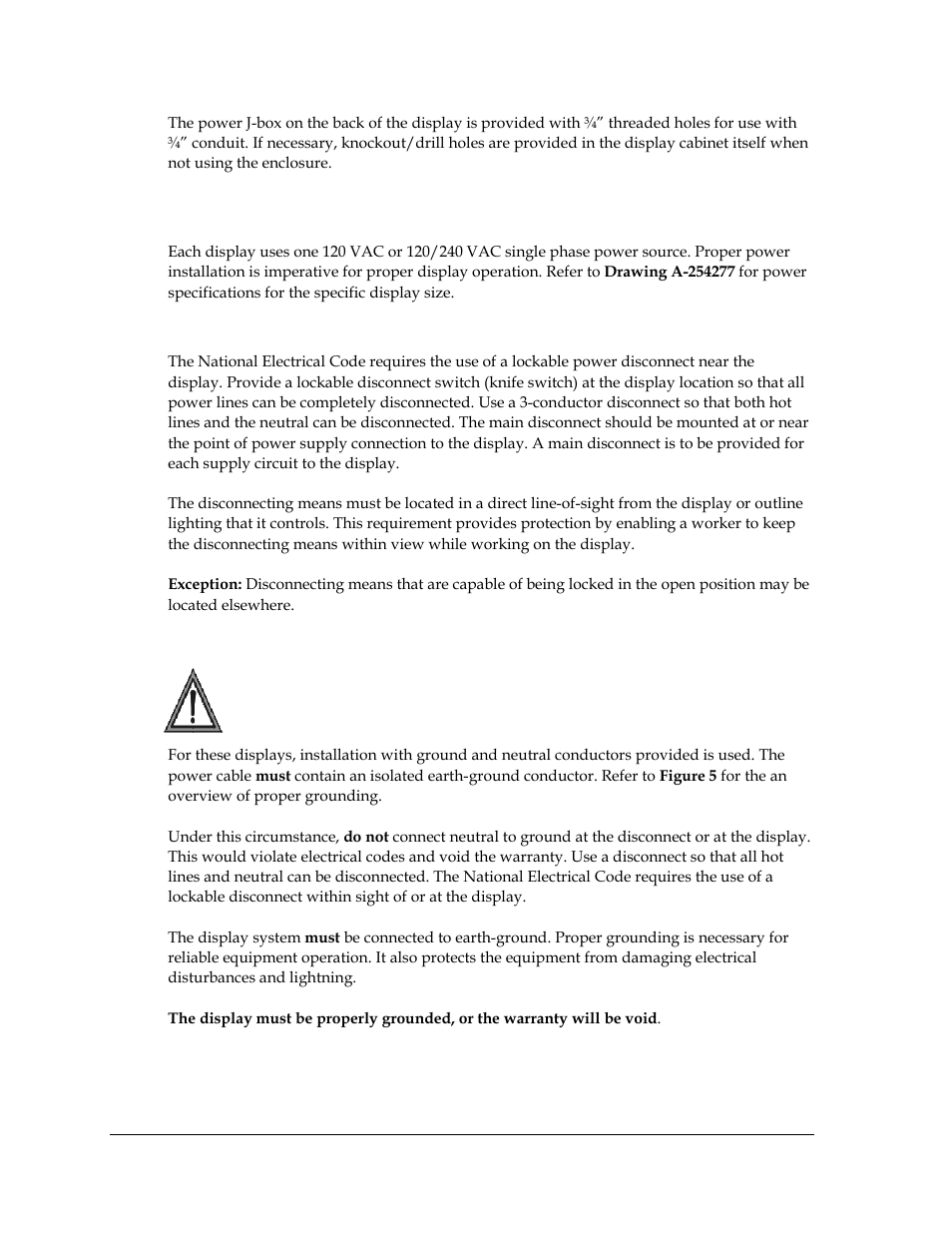 3 power requirements, Main disconnect, Grounding | Power requirements | Daktronics AF-3400-12-RGB User Manual | Page 14 / 71