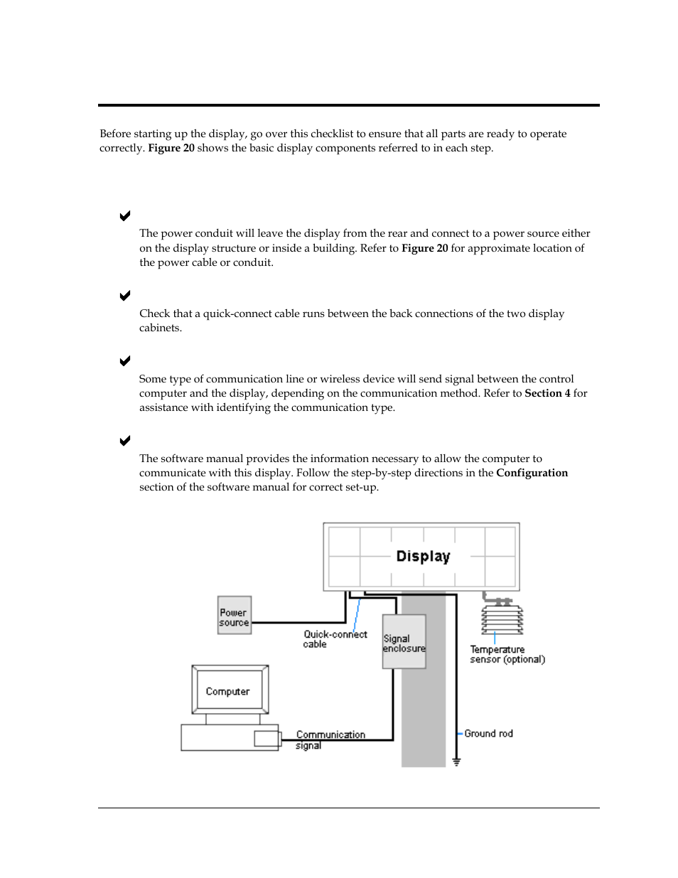 Section 5: start-up procedure, 1 start-up checklist, Section 5 | Start-up procedure, Start-up checklist, Figure 20: basic display set-up | Daktronics AF-3400-12-RGB User Manual | Page 33 / 71