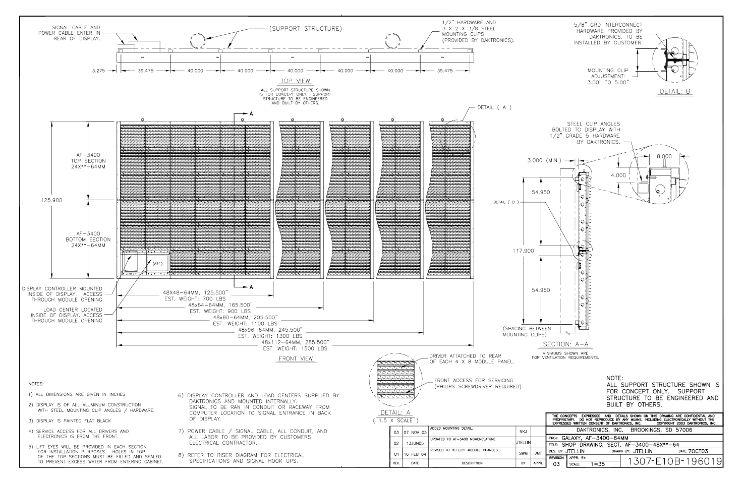 Drawing b-196019 | Daktronics AF-3400-64-R,A User Manual | Page 62 / 73