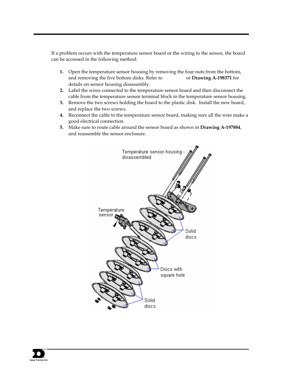 Optional temperature sensor mounting, 5 sensor board replacement | Daktronics AF-3400-64-R,A User Manual | Page 71 / 73