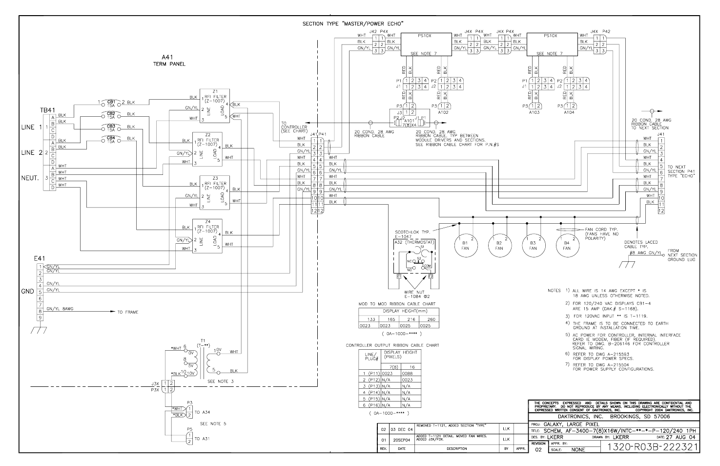 Drawing b-222321 | Daktronics AF-3400-133,171,216,260 User Manual | Page 44 / 58