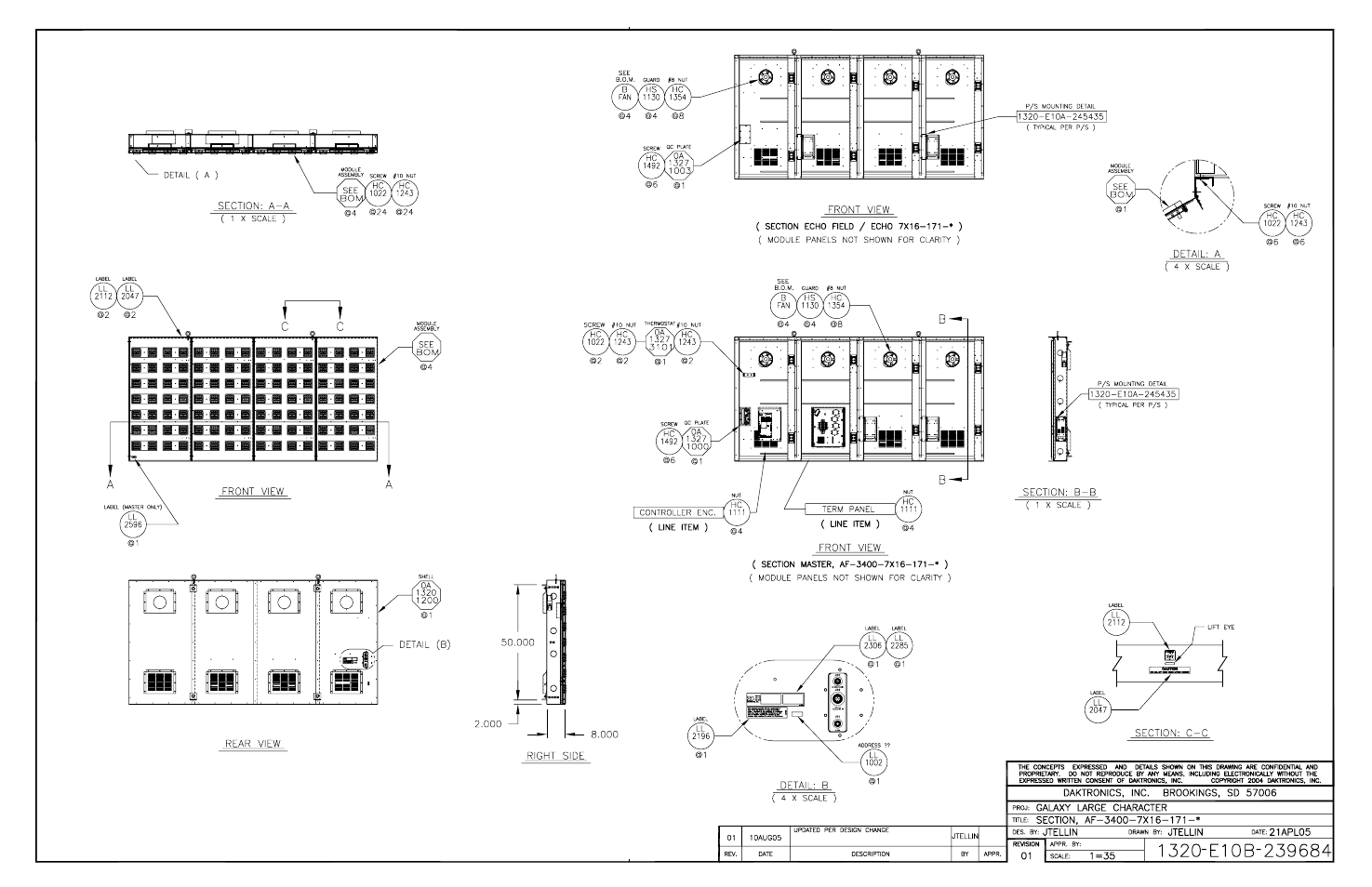 Drawing b-239684 | Daktronics AF-3400-133,171,216,260 User Manual | Page 48 / 58