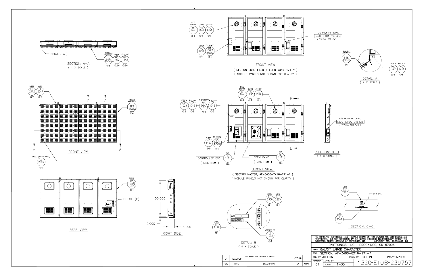 Drawing b-239757 | Daktronics AF-3400-133,171,216,260 User Manual | Page 49 / 58