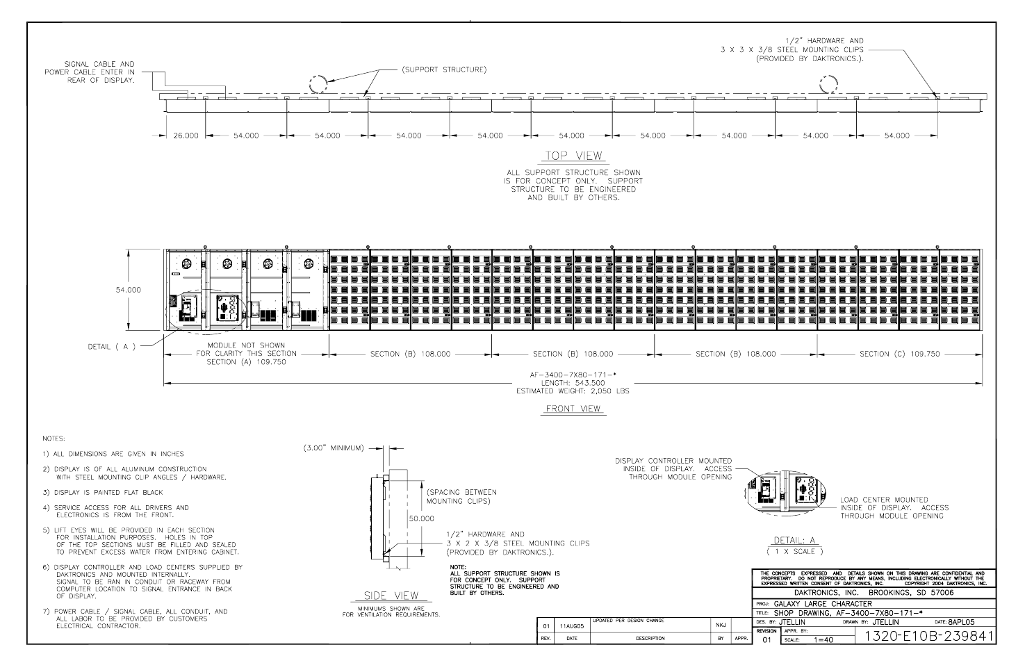 Drawing b-239841 | Daktronics AF-3400-133,171,216,260 User Manual | Page 56 / 58