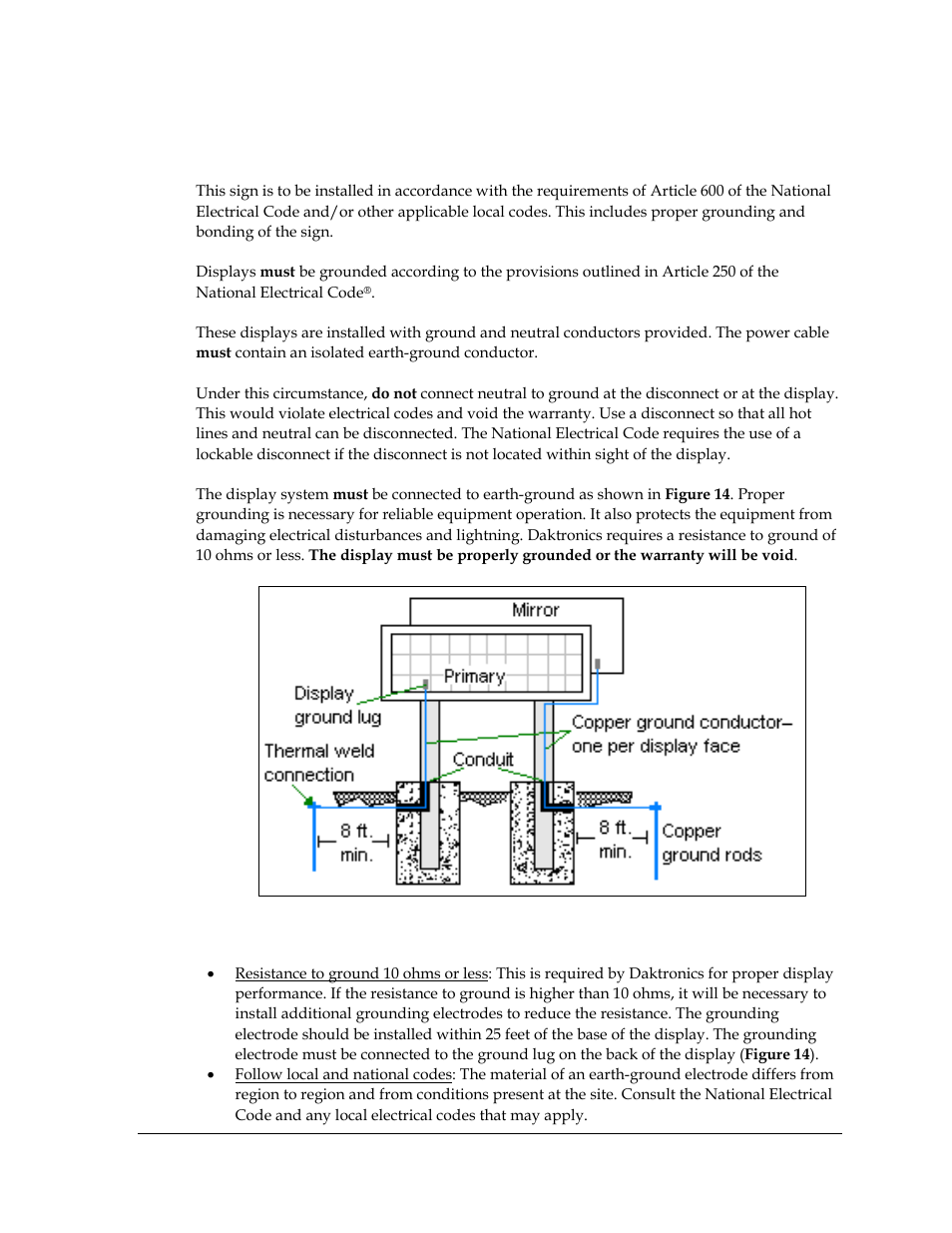 4 grounding, Grounding, Figure 14: correct grounding of display | Daktronics AF-3700-20 RGB User Manual | Page 21 / 87