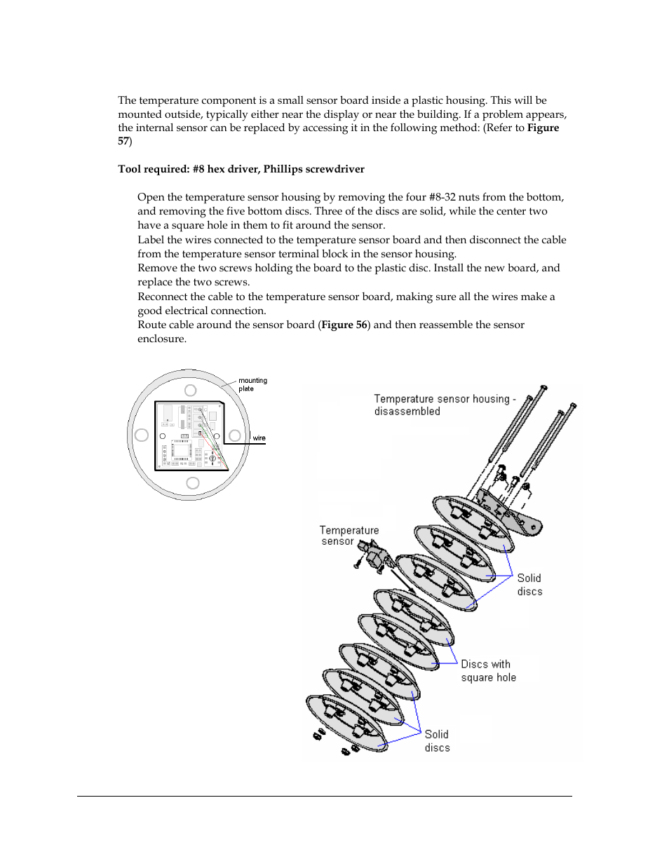 Temperature sensor replacement, Figure 56: wire around sensor, Figure 57: temperature sensor | Daktronics AF-3700-20 RGB User Manual | Page 52 / 87