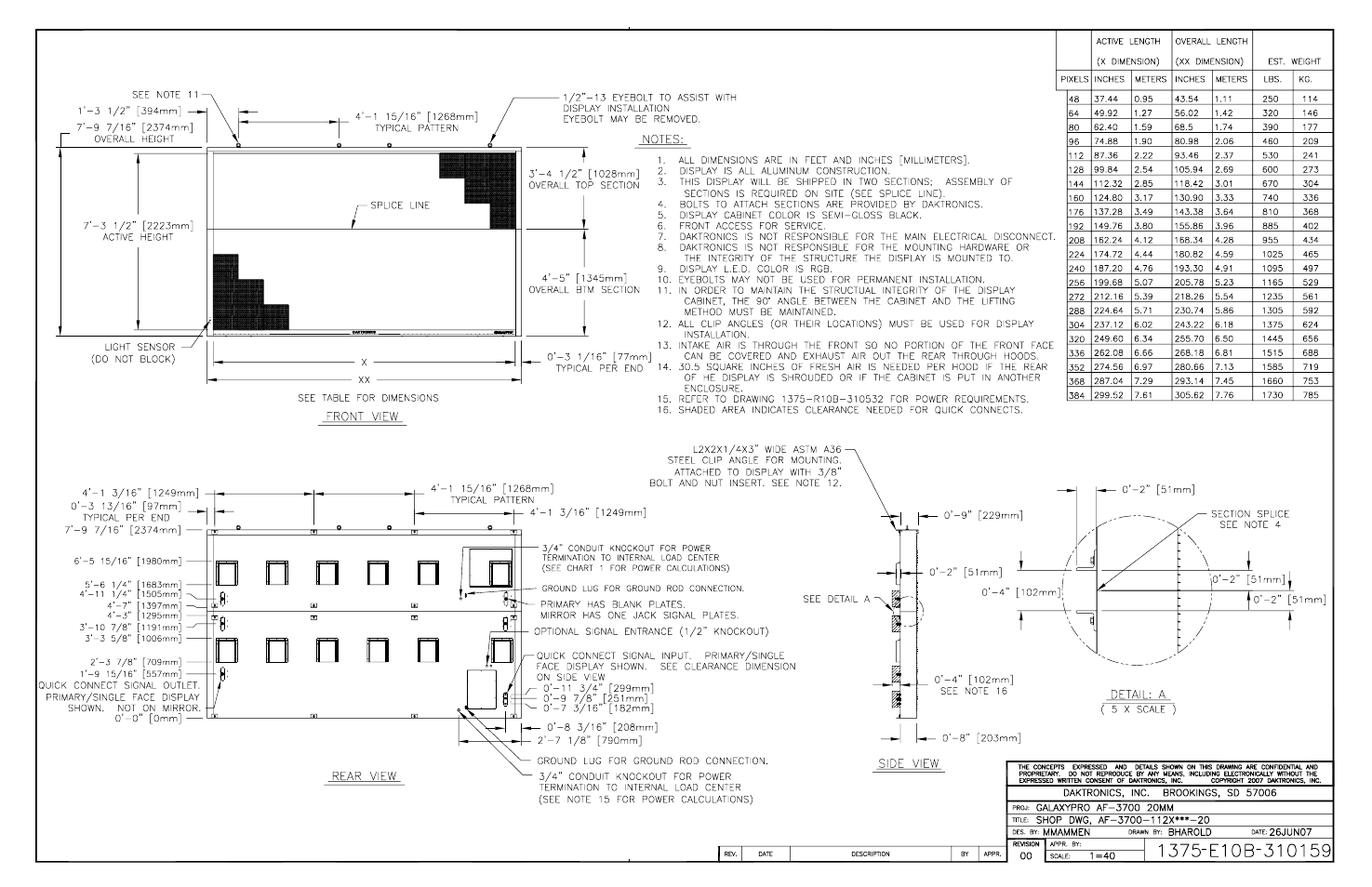 Drawing b-310159 | Daktronics AF-3700-20 RGB User Manual | Page 74 / 87