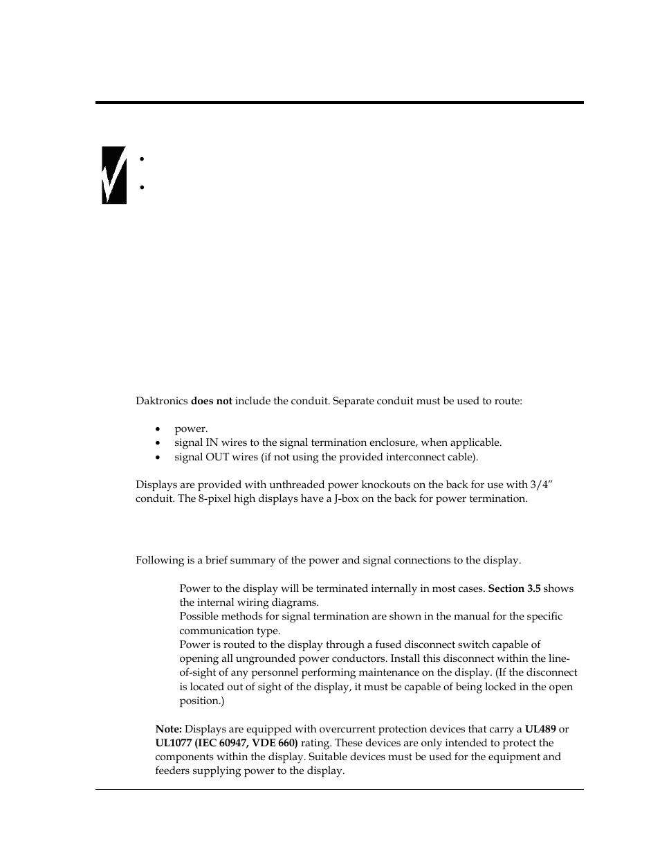 1 conduit, 2 overview of power/ signal connection | Daktronics AF-3700-34 RGB User Manual | Page 15 / 66