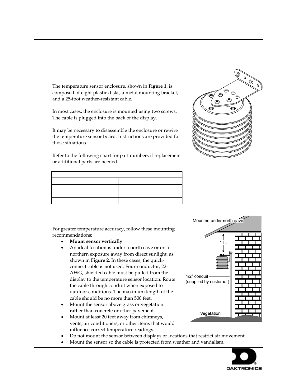 1 temperature sensor overview, 2 mounting locations | Daktronics AF-3700-34 RGB User Manual | Page 60 / 66