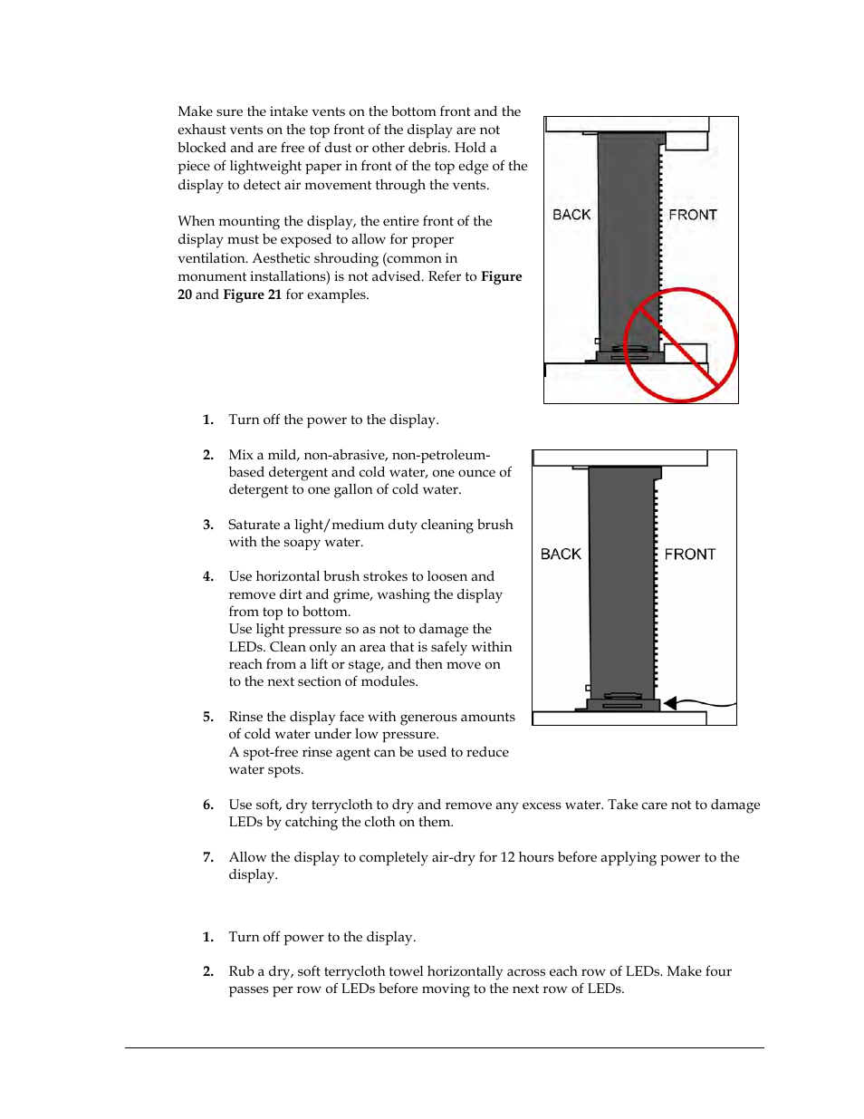 4 display face cleaning, Wet cleaning process, Dry cleaning process | Display face cleaning | Daktronics GPR-12EV-RGB User Manual | Page 25 / 74
