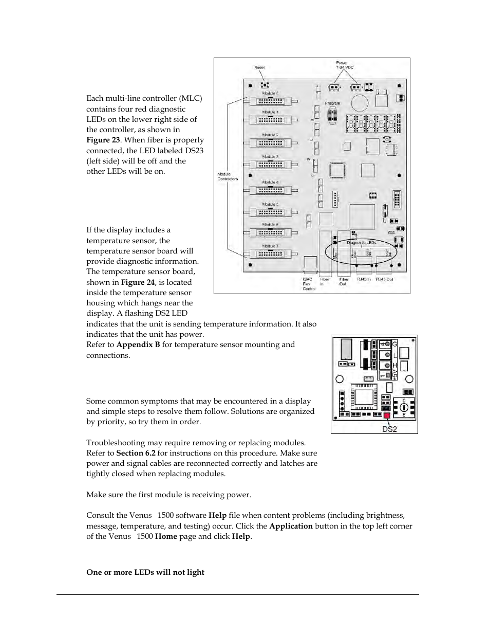 3 mlc diagnostics, 4 temperature sensor diagnostics, 5 troubleshooting display problems | Module and led problems, Mlc diagnostics, Temperature sensor diagnostics, Troubleshooting display problems | Daktronics GPR-12EV-RGB User Manual | Page 28 / 74