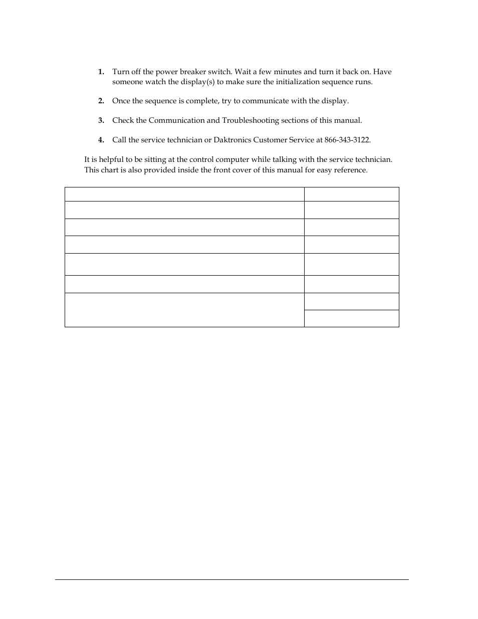 Before calling daktronics customer service | Daktronics GPR-12EV-RGB User Manual | Page 30 / 74