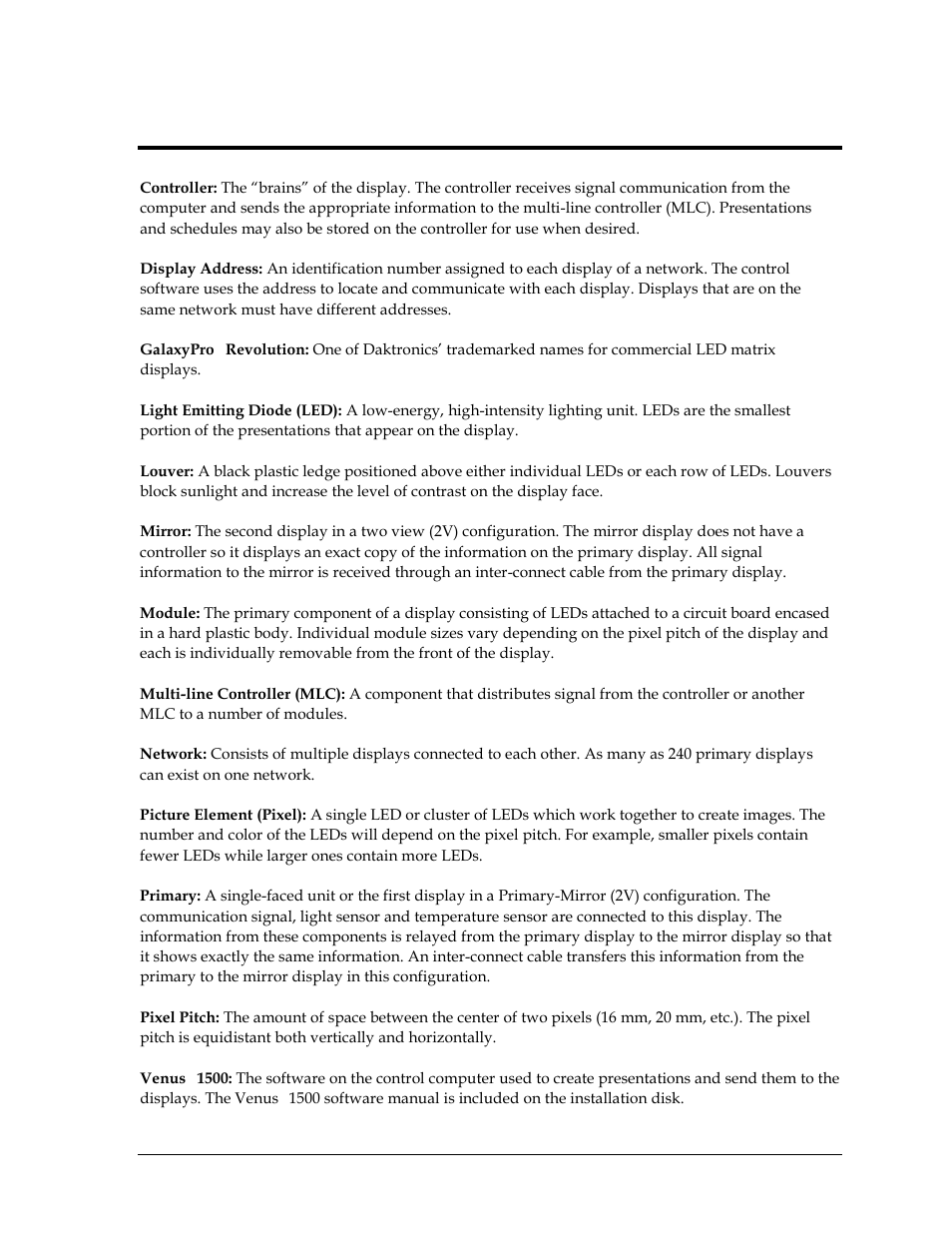 Glossary | Daktronics GPR-12EV-RGB User Manual | Page 39 / 74