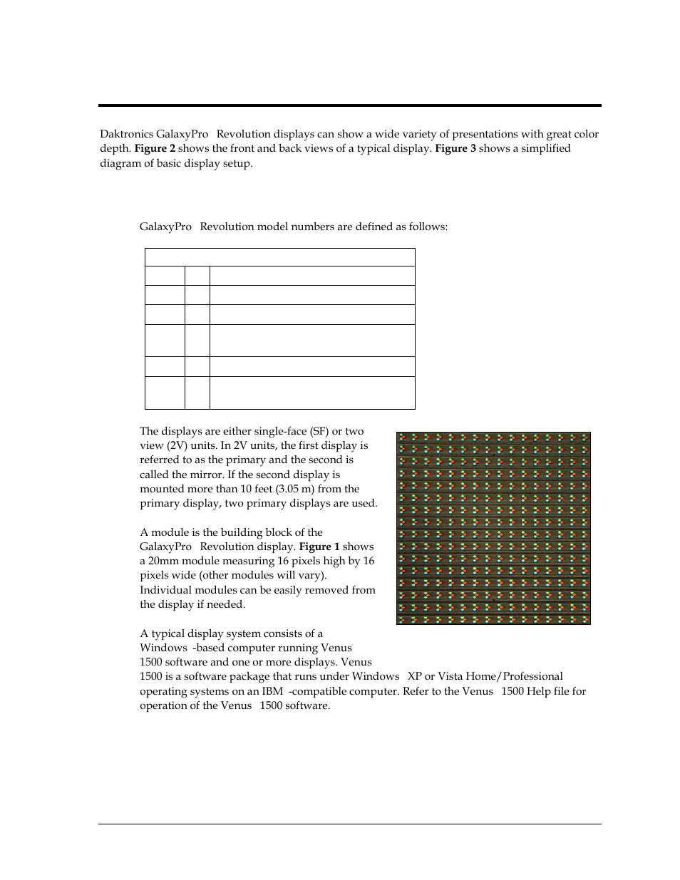 Section 1: overview of the displays, 1 display details, Section 1 | Overview of the displays, Display details | Daktronics GPR-12EV-RGB User Manual | Page 7 / 74