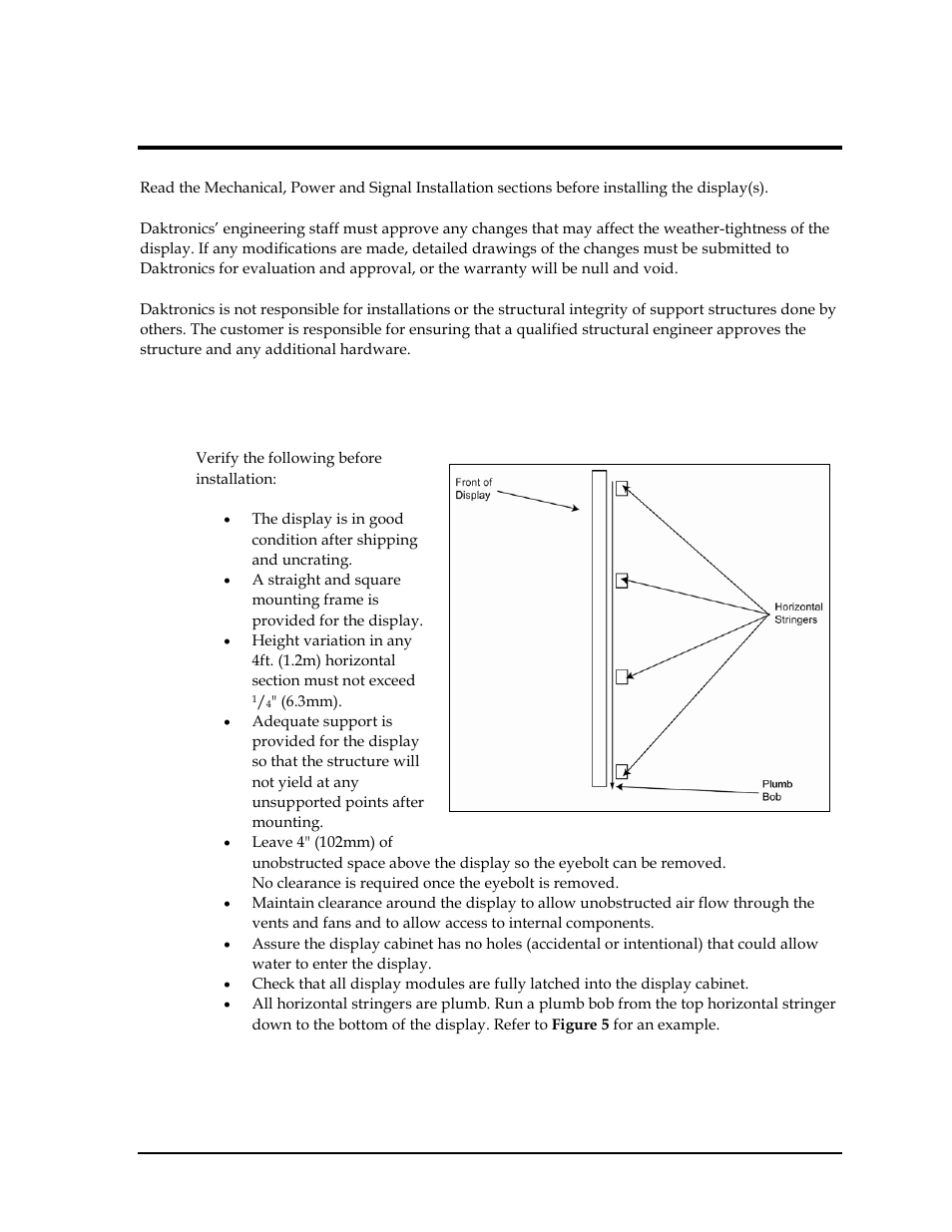 1 pre-installation checklist, Section 2, Mechanical installation | Pre-installation checklist | Daktronics GPR-12EV-RGB User Manual | Page 11 / 70