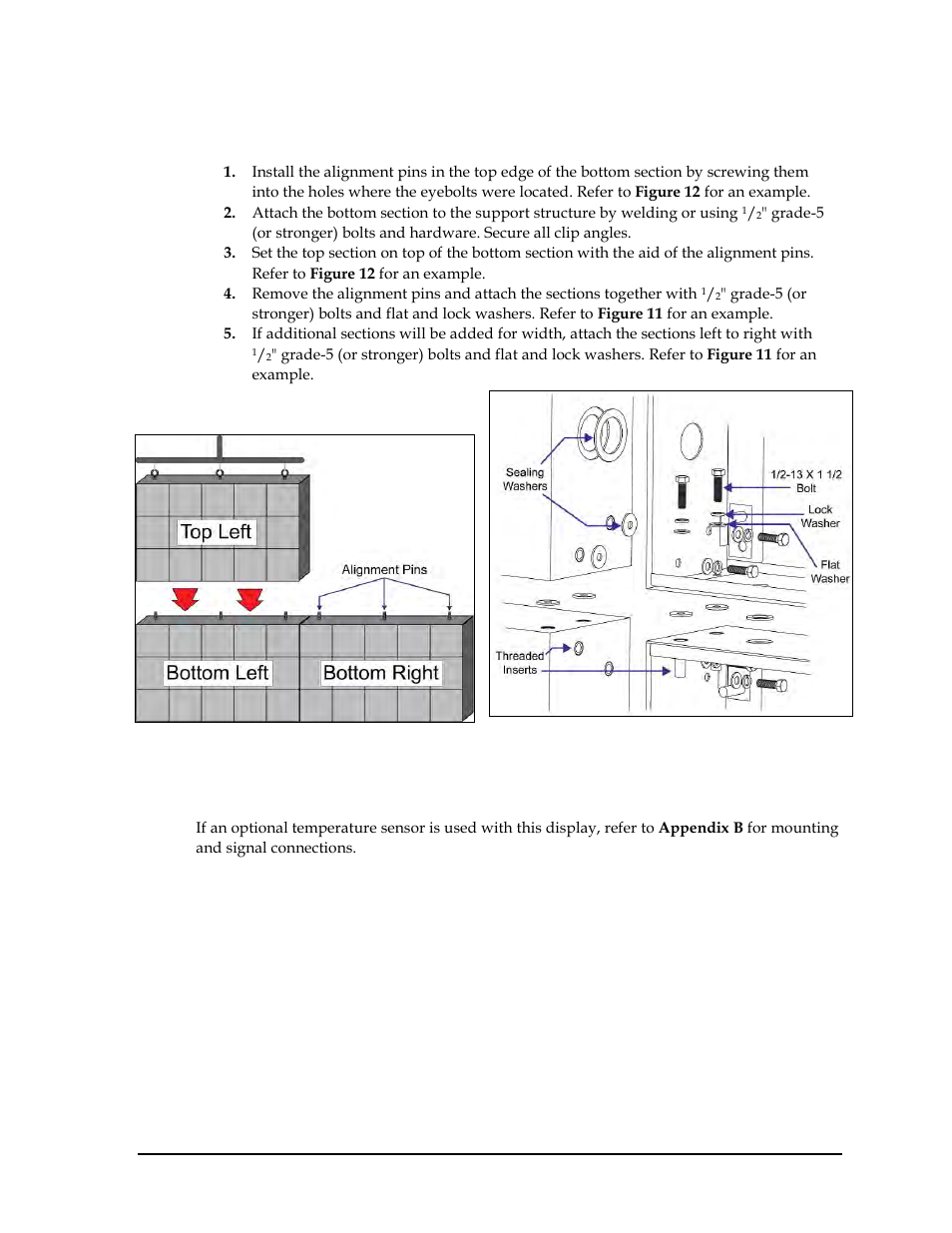 Combining sections xe "combining sections, 5 optional temperature sensor mounting, Combining sections | Optional temperature sensor mounting | Daktronics GPR-12EV-RGB User Manual | Page 15 / 70