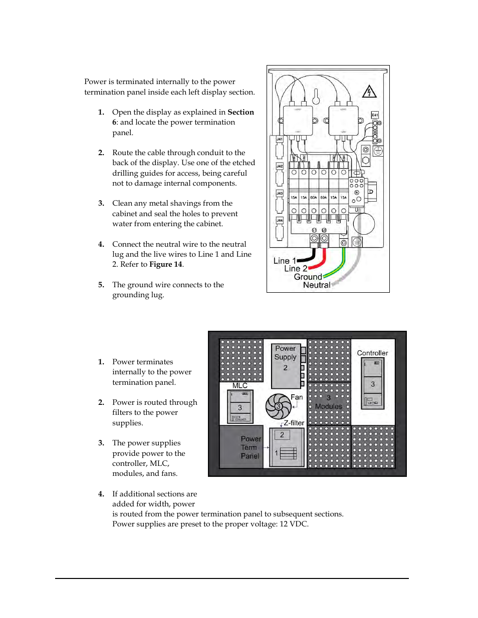 5 power connection xe "power connection, 6 power routing in the display, Power connection | Power routing in the display, 5 power connection | Daktronics GPR-12EV-RGB User Manual | Page 20 / 70