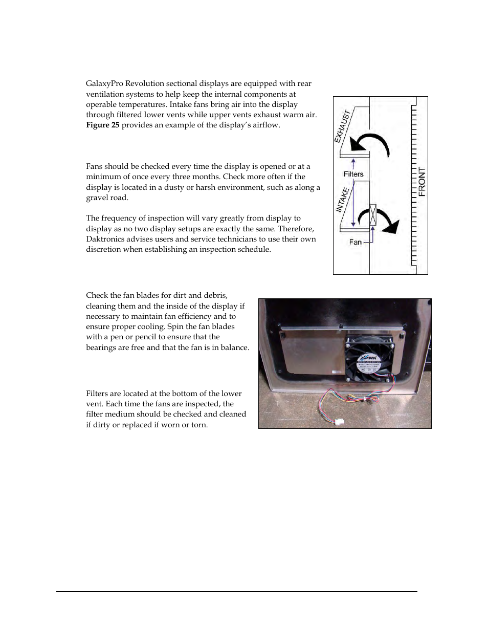 3 ventilation system/fans/filters, Frequency of inspection, Fan blades | Filters xe "air filters, Ventilation system/fans/filters, Filters | Daktronics GPR-12EV-RGB User Manual | Page 30 / 70
