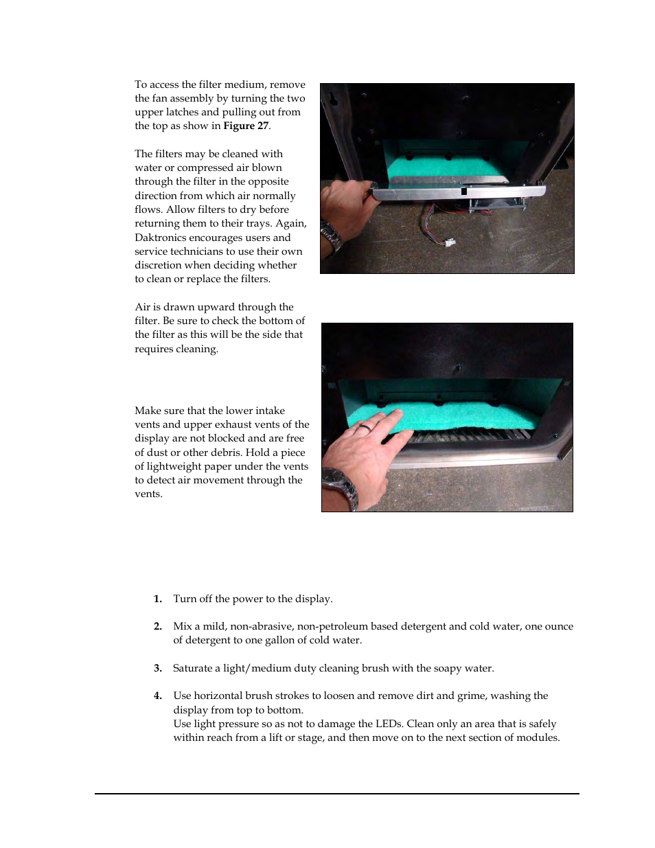 Vents, 4 display face cleaning xe "display face cleaning, Display face cleaning | Wet outdoor cleaning process, 4 display face cleaning | Daktronics GPR-12EV-RGB User Manual | Page 31 / 70