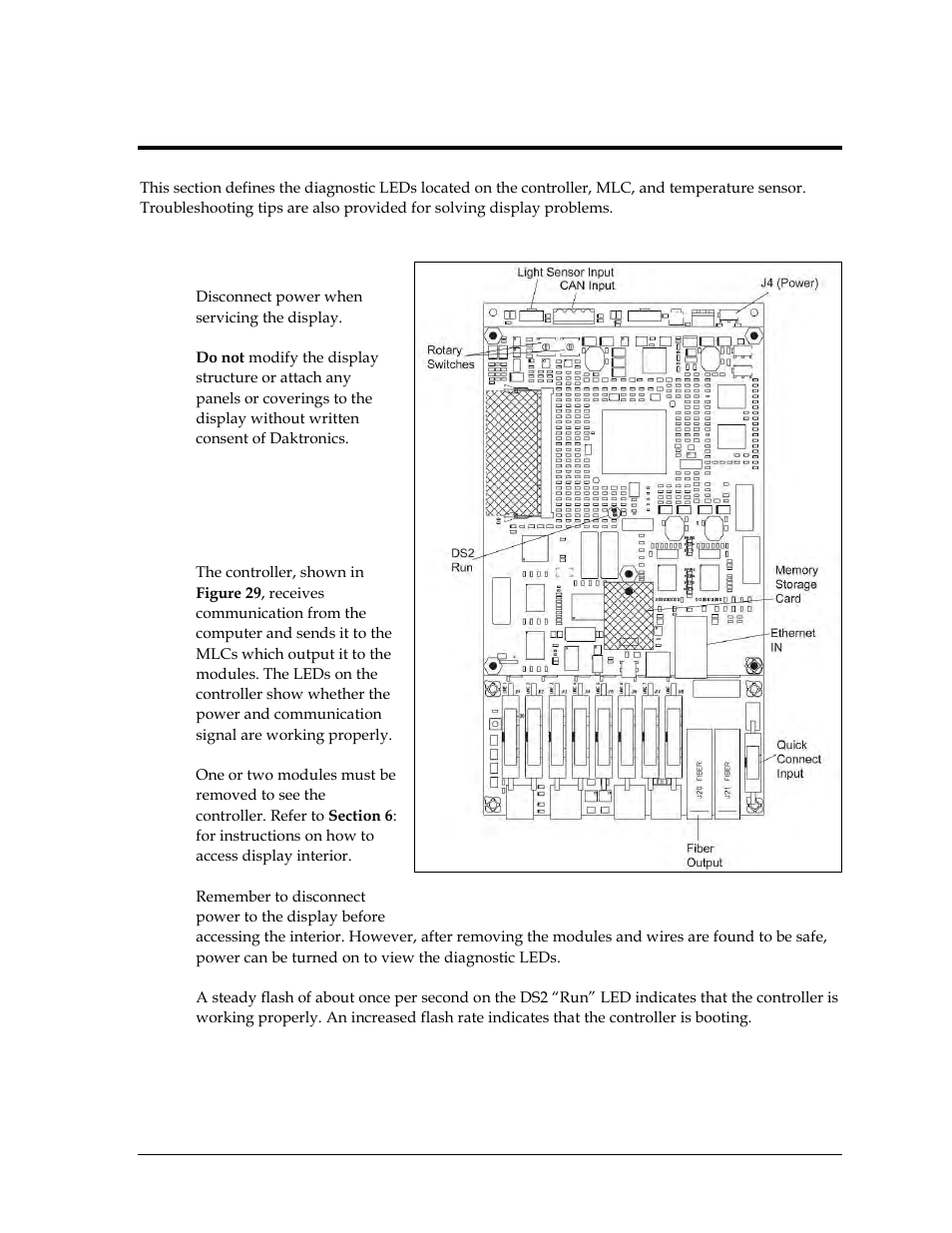 1 safety precautions, Section 7, Diagnostics and troubleshooting | Safety precautions, Controller diagnostics, 2 controller diagnostics | Daktronics GPR-12EV-RGB User Manual | Page 35 / 70