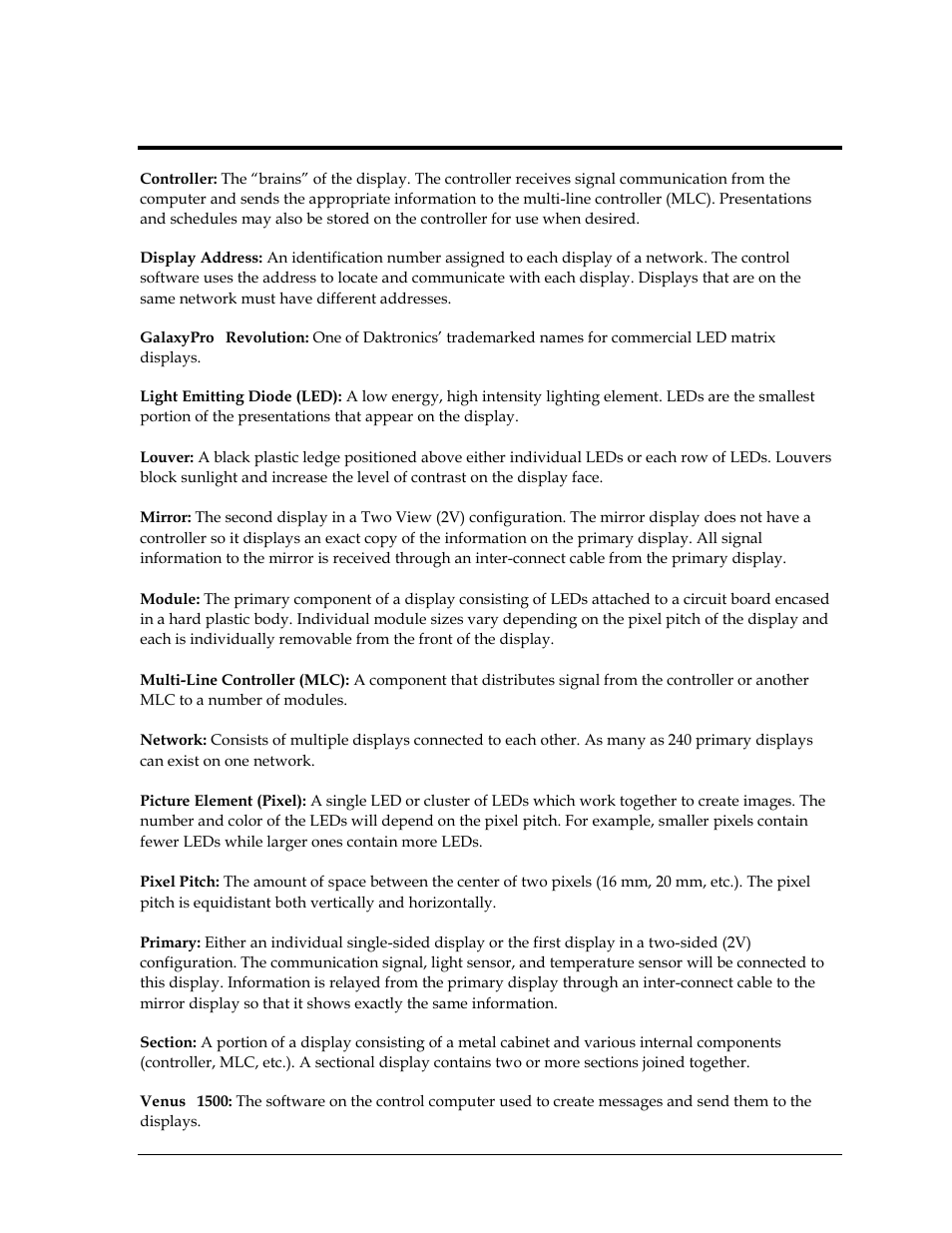 Glossary | Daktronics GPR-12EV-RGB User Manual | Page 49 / 70