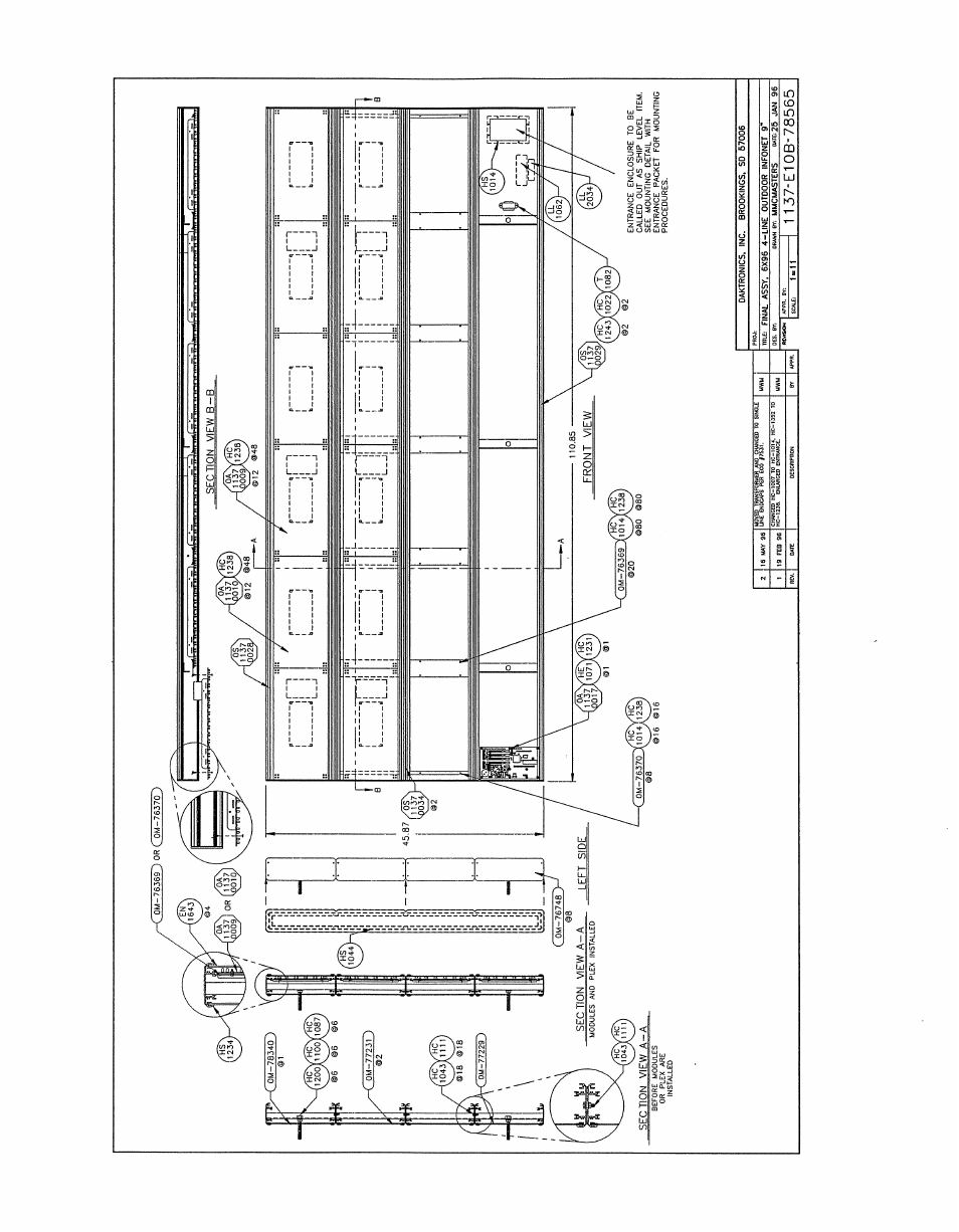Drawing b-78565 | Daktronics G-1000-34-R User Manual | Page 45 / 48