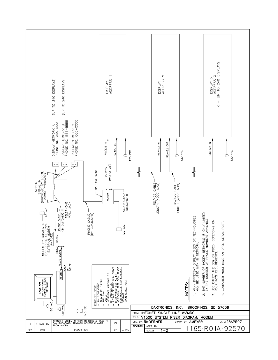 Modem drawing a-92570 | Daktronics G-100-7.6-R User Manual | Page 11 / 22