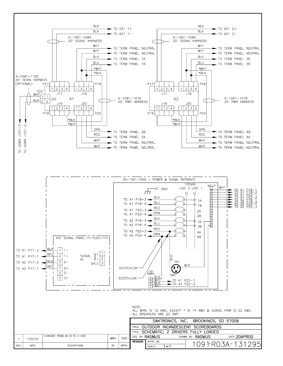 Drawing a-131295 | Daktronics BA-1518 User Manual | Page 135 / 152