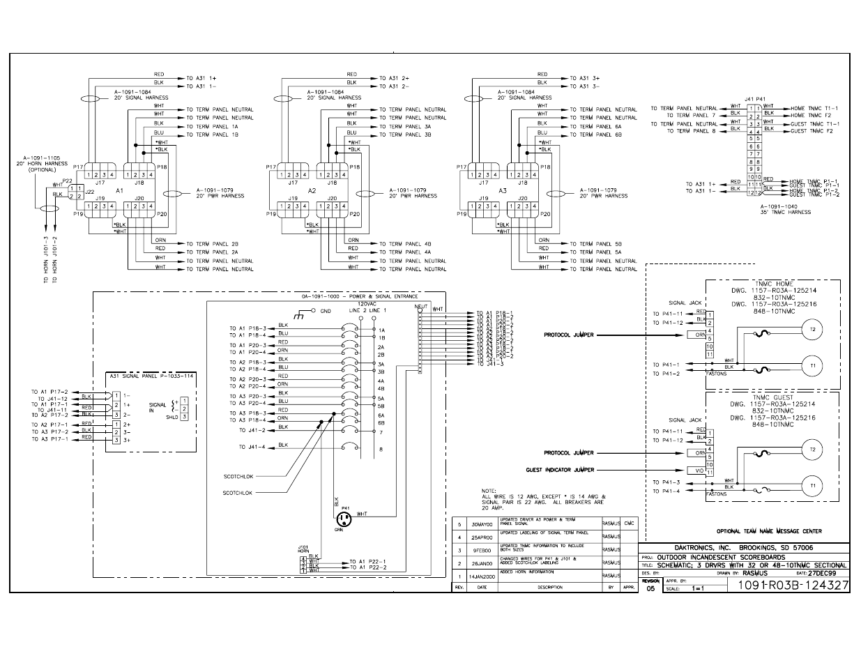 Drawing b-124327 | Daktronics BA-1518 User Manual | Page 145 / 152