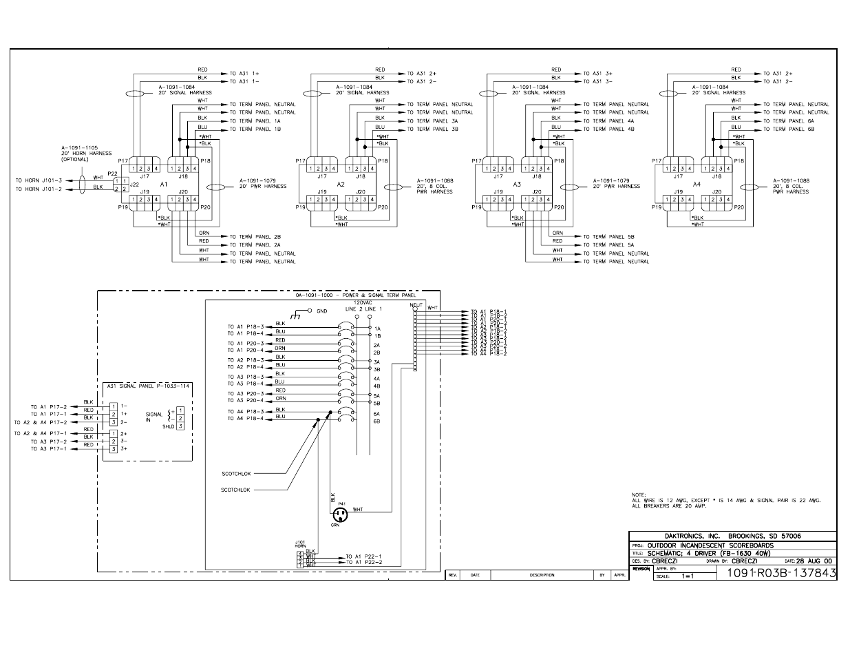 Drawing b-137843 | Daktronics BA-1518 User Manual | Page 148 / 152