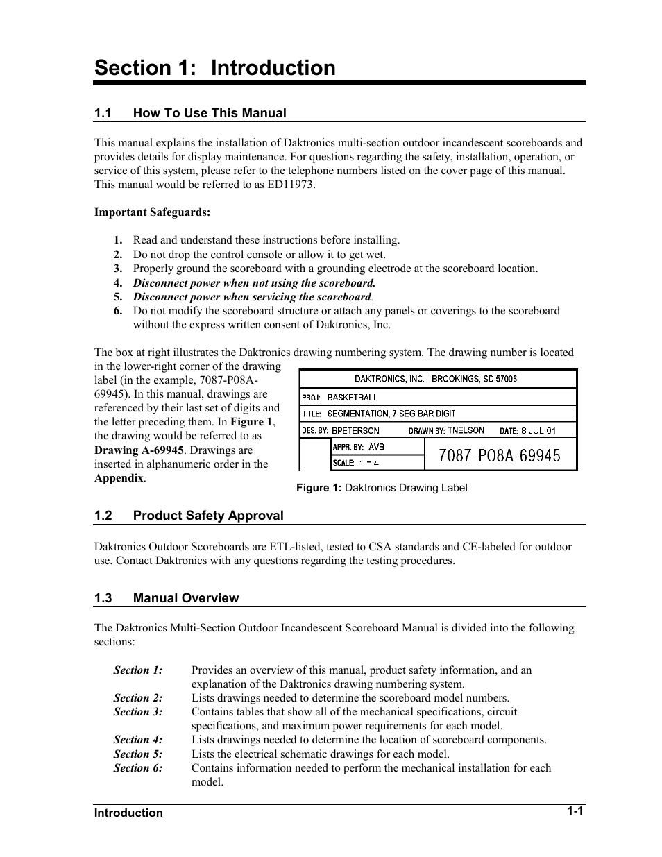 Section 1: introduction | Daktronics BA-1518 User Manual | Page 5 / 152
