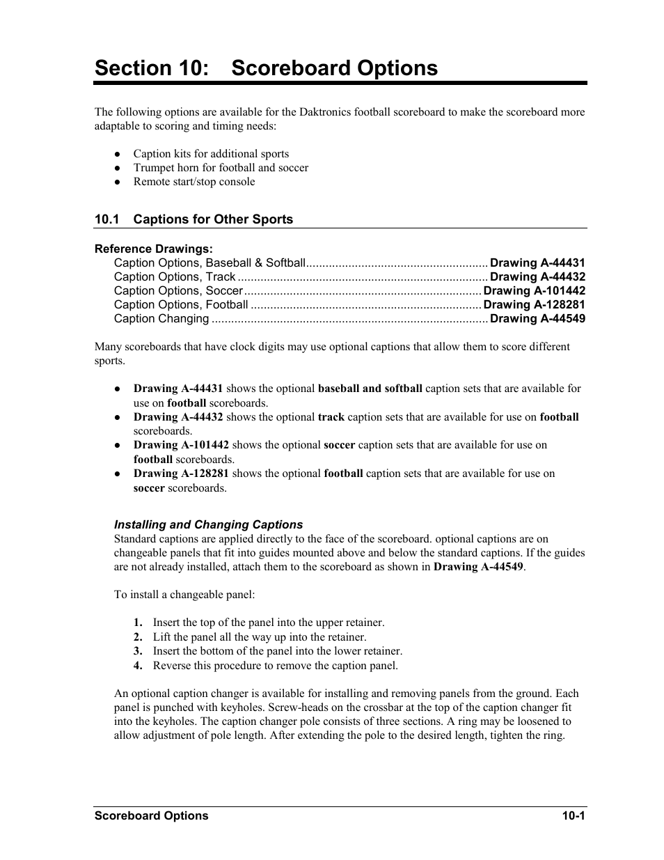 Section 10: scoreboard options | Daktronics BA-1518 User Manual | Page 54 / 152
