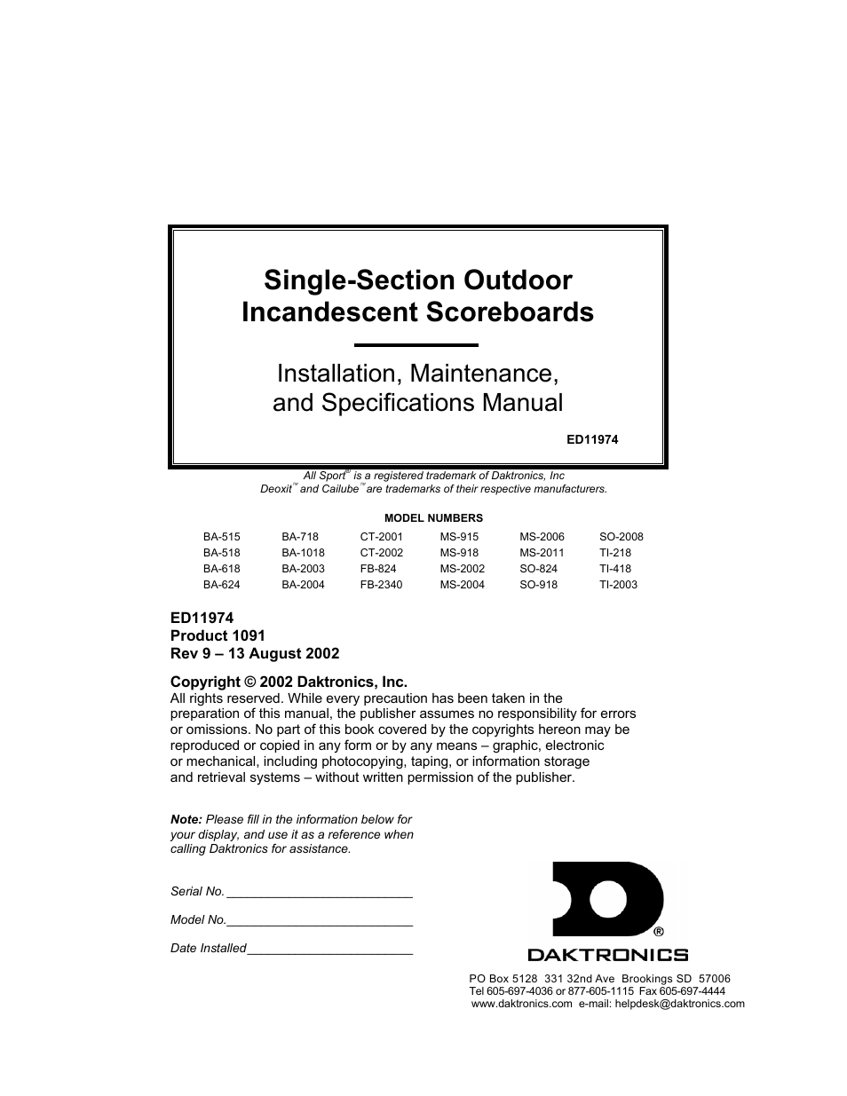 Daktronics BA-515 User Manual | 144 pages