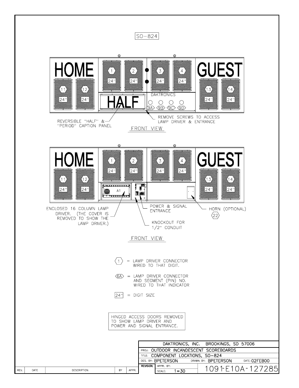 Drawing a-127285 | Daktronics BA-515 User Manual | Page 112 / 144