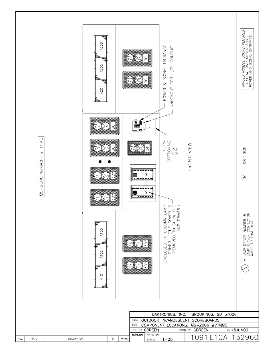 Drawing a-132960 | Daktronics BA-515 User Manual | Page 118 / 144