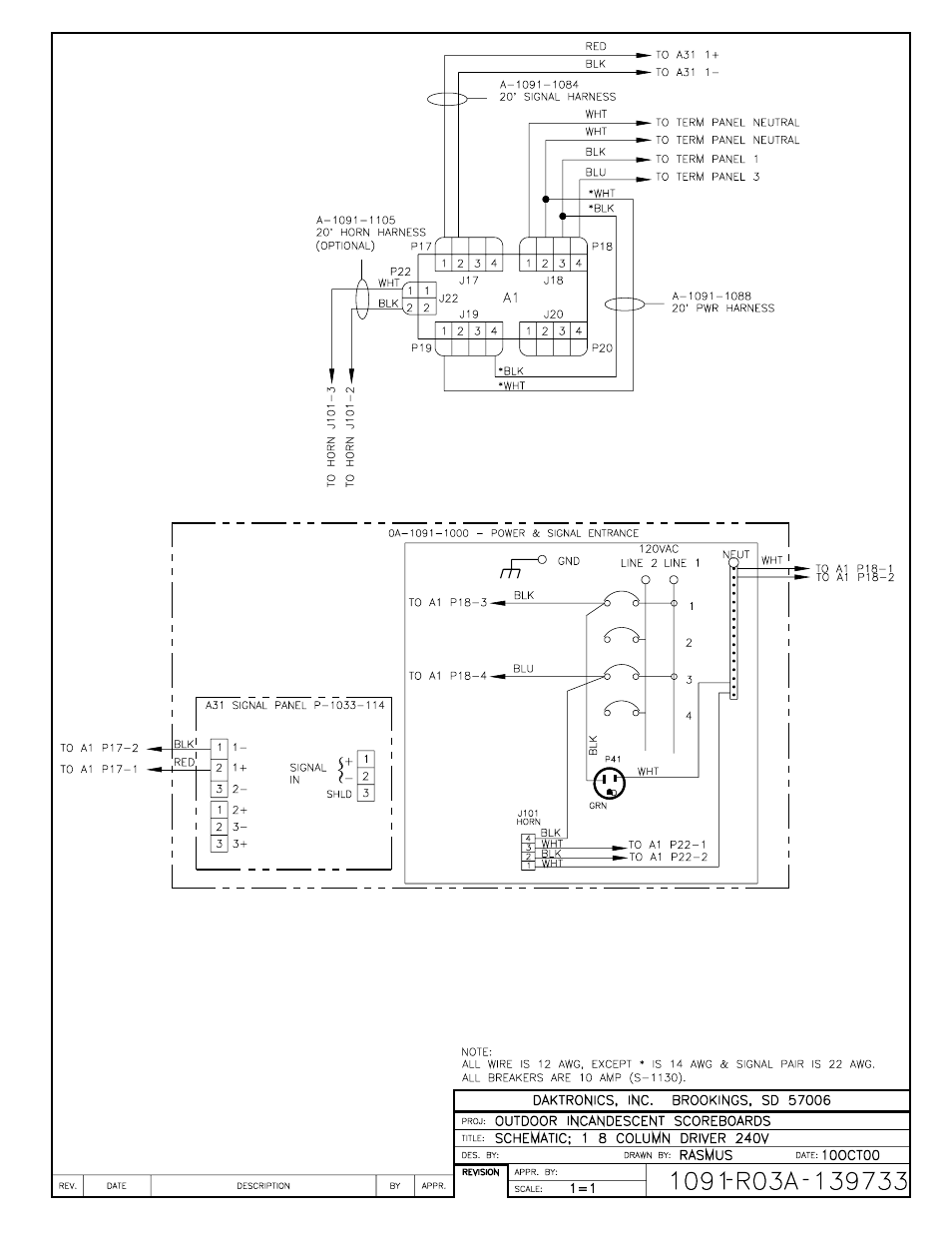 Drawing a-139733 | Daktronics BA-515 User Manual | Page 126 / 144