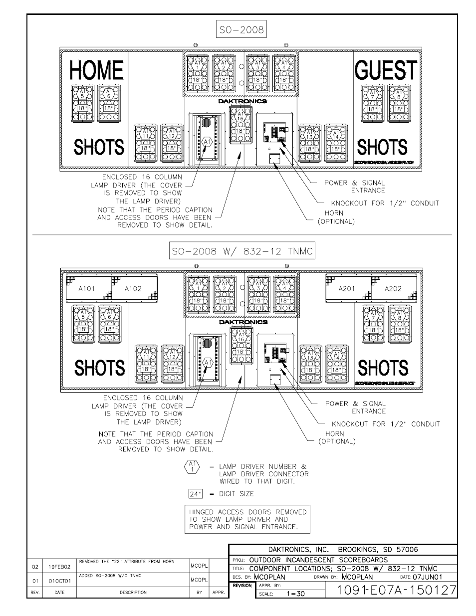 Drawing a-150127 | Daktronics BA-515 User Manual | Page 128 / 144