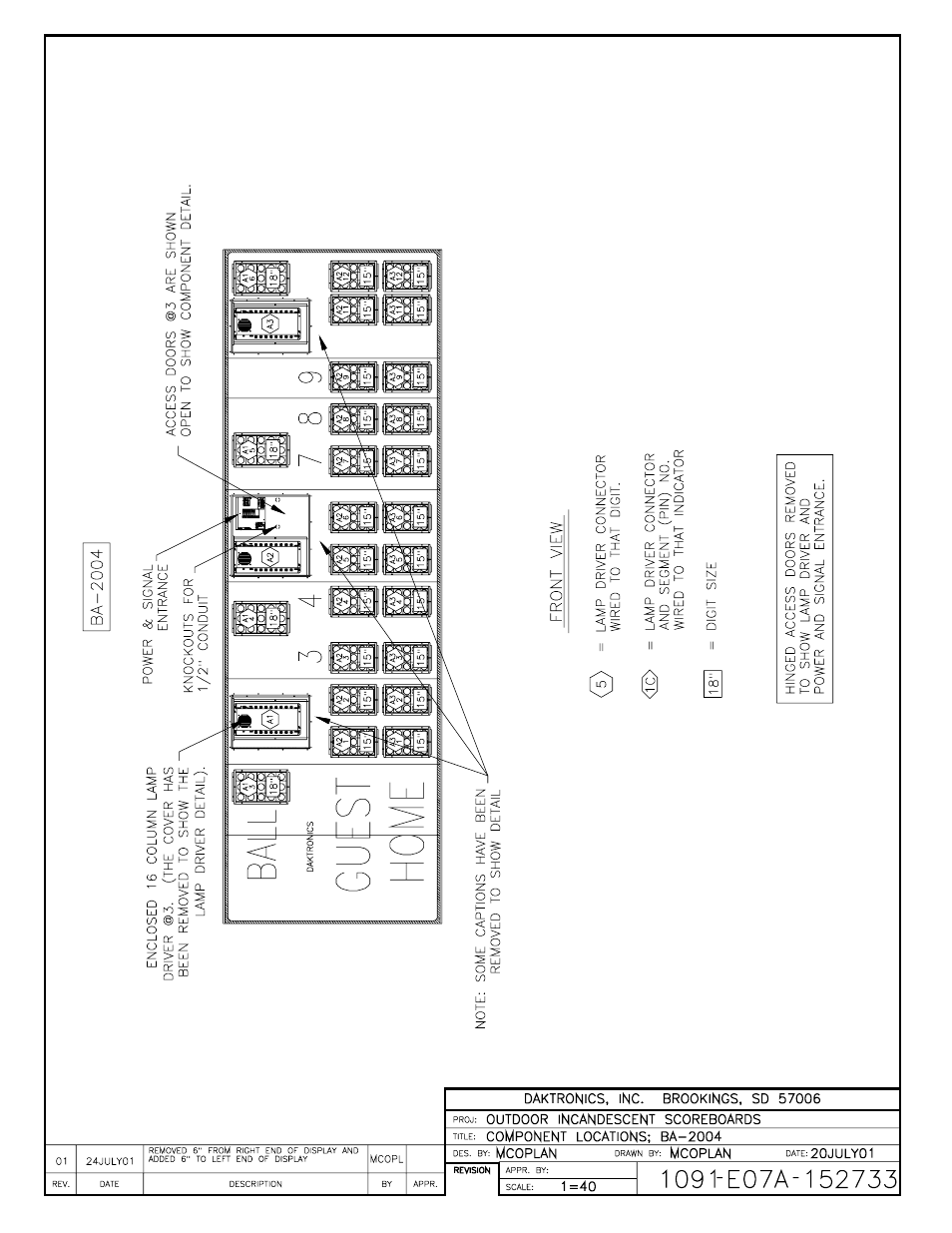 Drawing a-152733 | Daktronics BA-515 User Manual | Page 129 / 144