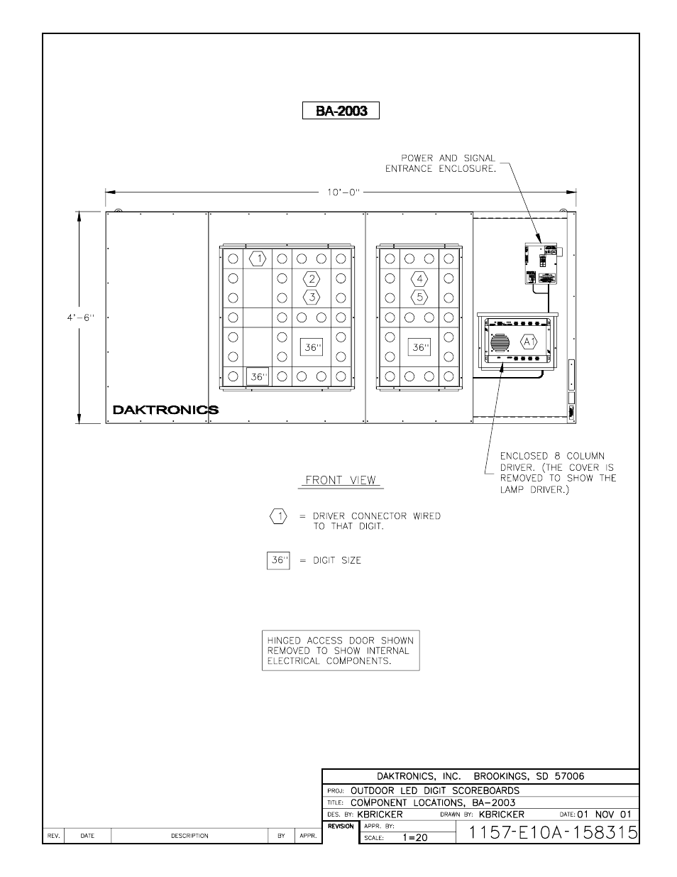 Drawing a-158315 | Daktronics BA-515 User Manual | Page 132 / 144
