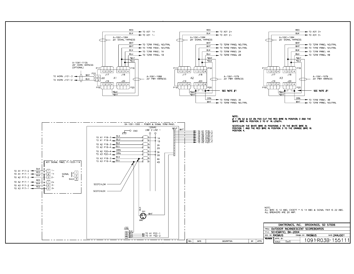 Drawing b-155111 | Daktronics BA-515 User Manual | Page 140 / 144