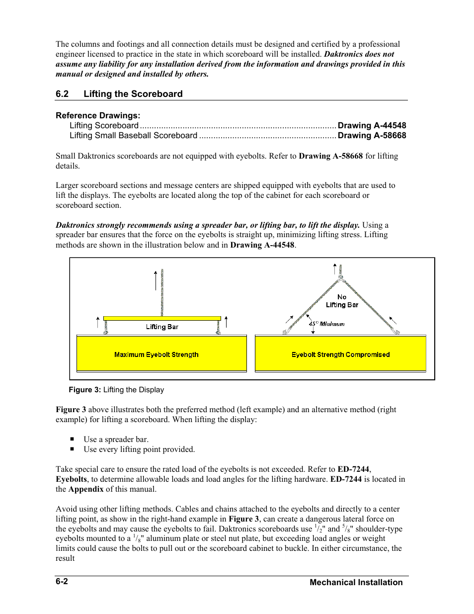 Lifting the scoreboard, Lifting the scoreboard -2 | Daktronics BA-515 User Manual | Page 24 / 144