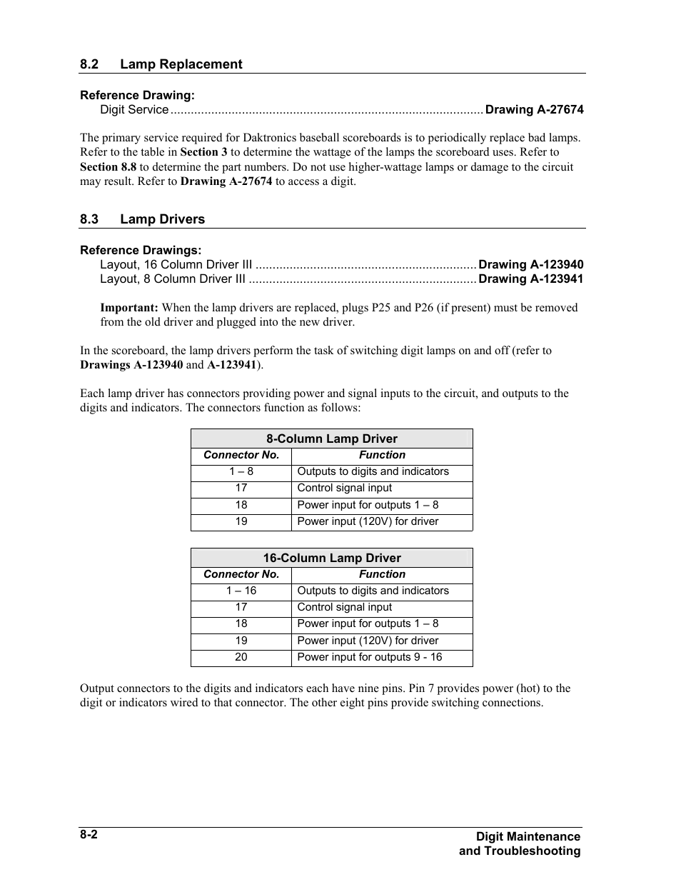 Lamp replacement, Lamp drivers, Lamp replacement -2 | Lamp drivers -2 | Daktronics BA-515 User Manual | Page 34 / 144